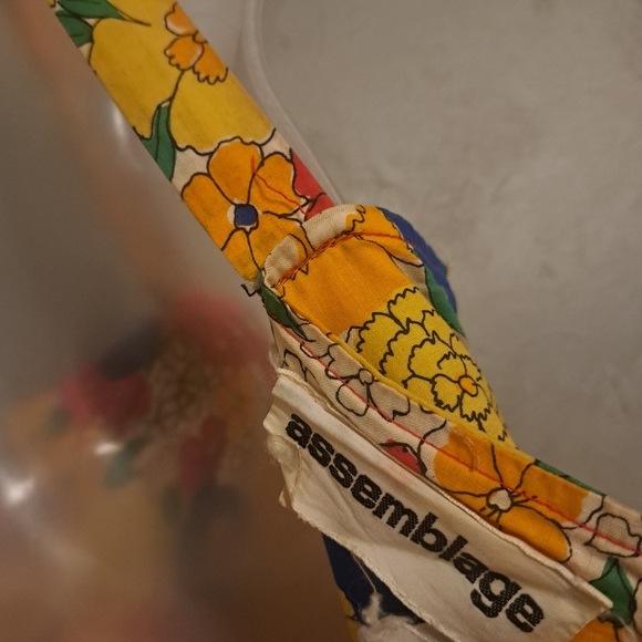 VINTAGE 70S ASSEMBLAGE BRIGHT FLORAL LACE UP FRONT BABYDOLL COTTON MAXI DRESS - Picture 6 of 6